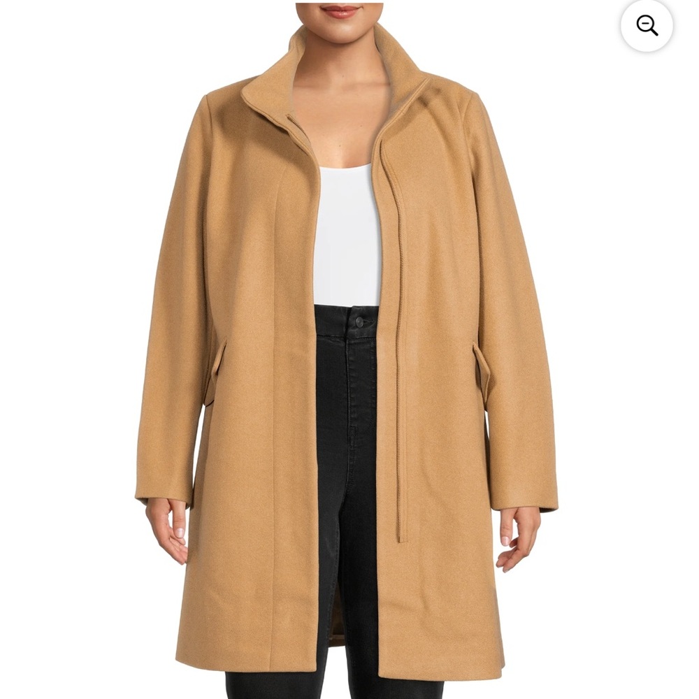 Time and Tru Women’s and Plus Faux Wool Funnel Neck Coat